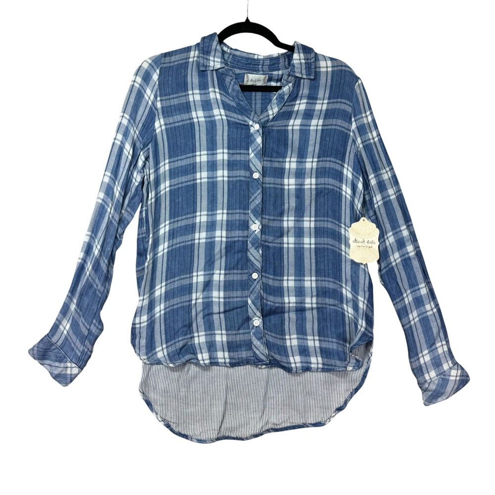 Altar’d State Top Women’s Small Blue Plaid Button Down Long Sleeve Soft Cute NWT